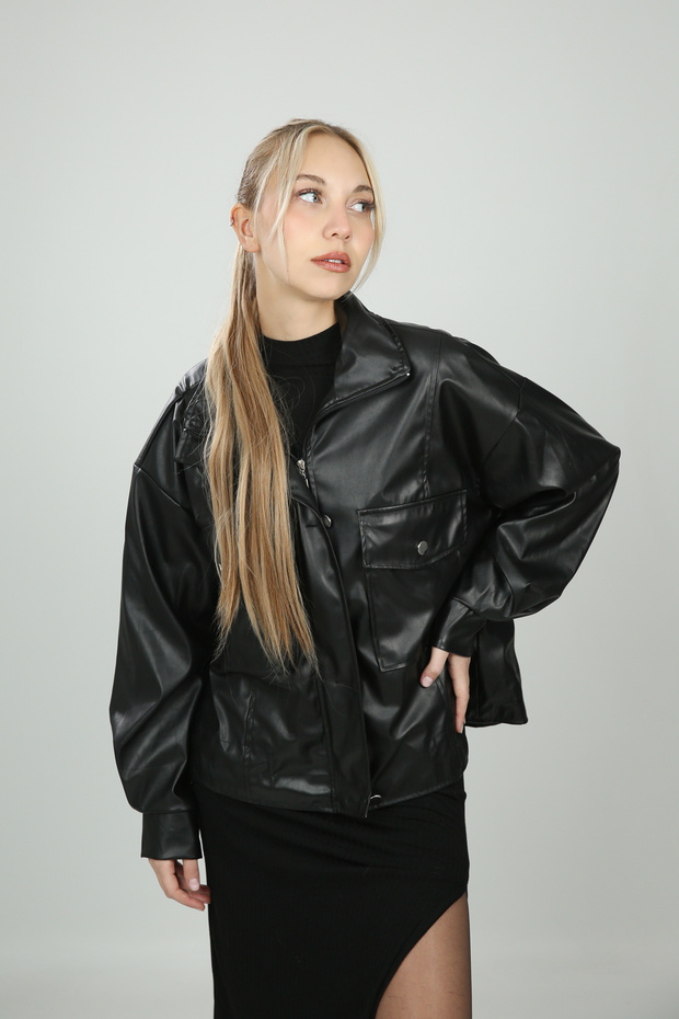 Kadın Oversize Deri Ceket - 4
