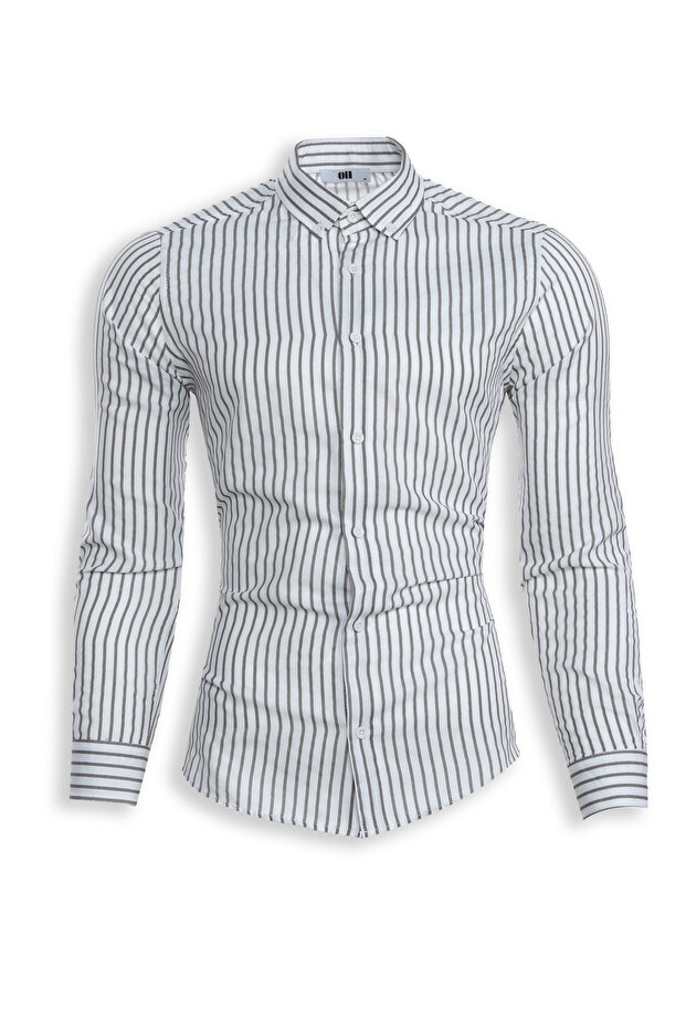 Black Striped Slim Fit Plain Cotton Lapel Long Sleeve Men's Classic Shirt