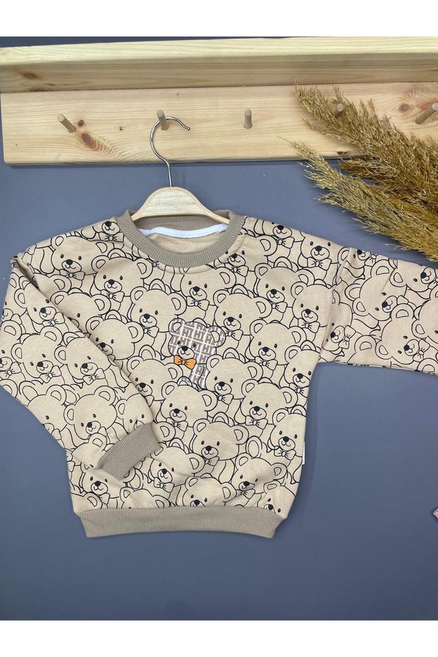 Children's Sweater Winter Children's Clothing Bear Printed Sweater with Raised Fleece Inside