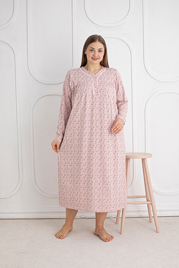 100% Cotton Seasonal Fabric Long Sleeve Plus Size Mother's Nightgown 813