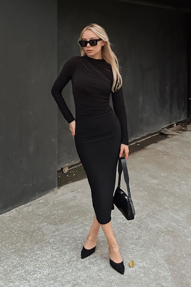 Rochie lungă cu guler în picioare - 7