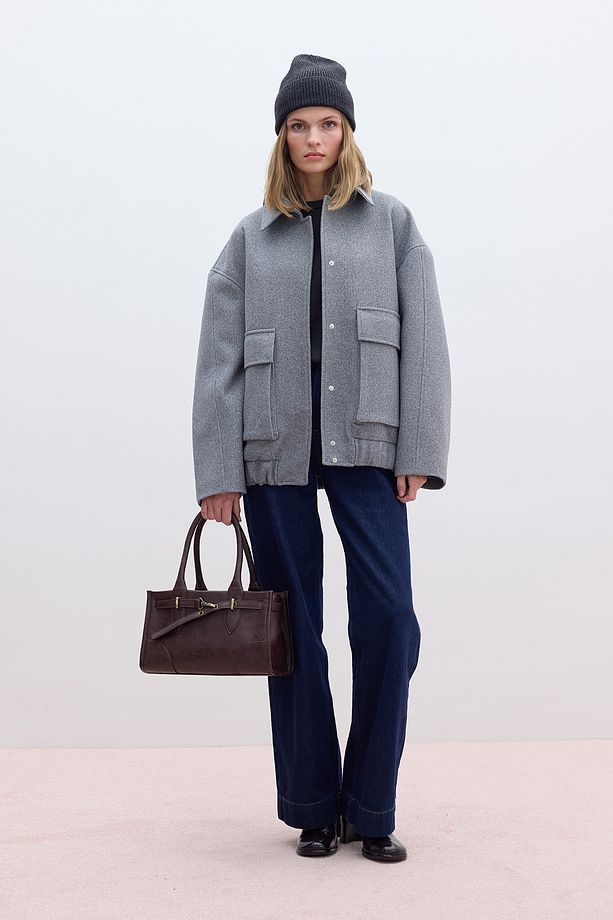YÜNLÜ OVERSIZE BOMBER KABAN GRİ - 5