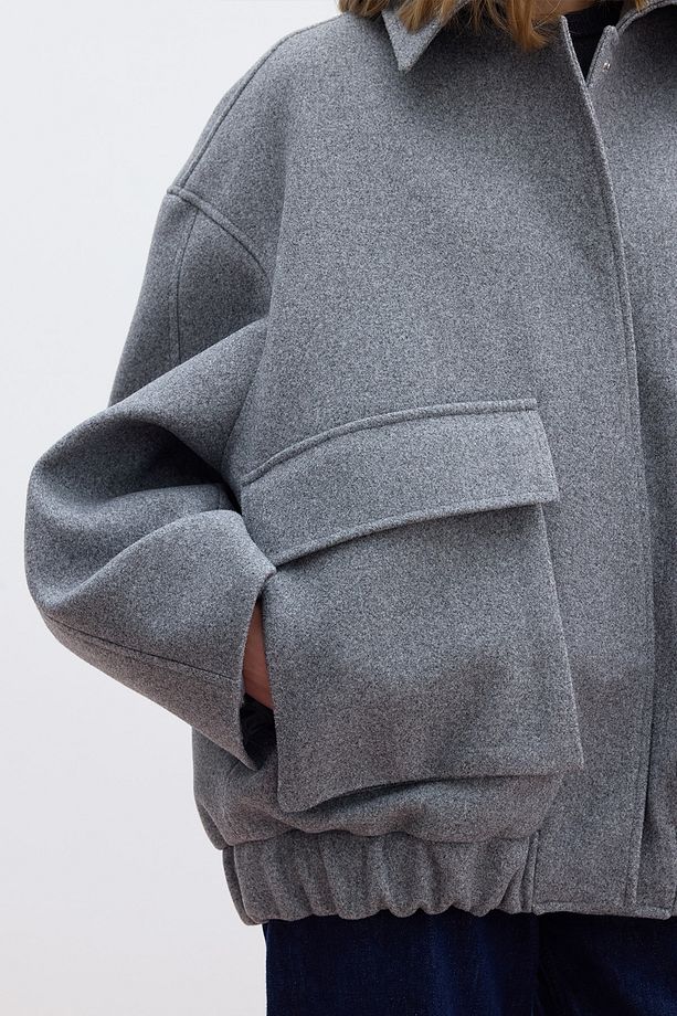 YÜNLÜ OVERSIZE BOMBER KABAN GRİ - 4