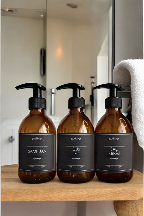 3'lü Set 300ml Amber Şampuan & Duş Jeli & Saç Kremi Siyah Etiketli Şişe - 1