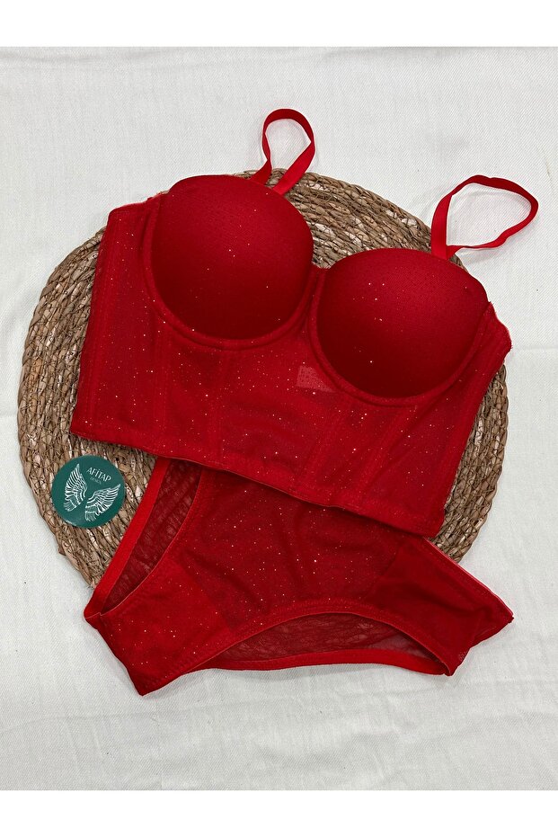 Red Bustier Suit with Sim Patterned Backing (687t) - 6