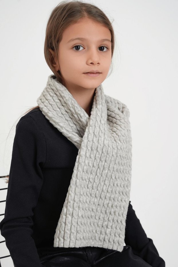 Children's Hair Braid Soft Tuşe Knitwear Scarf Gray Chkids107