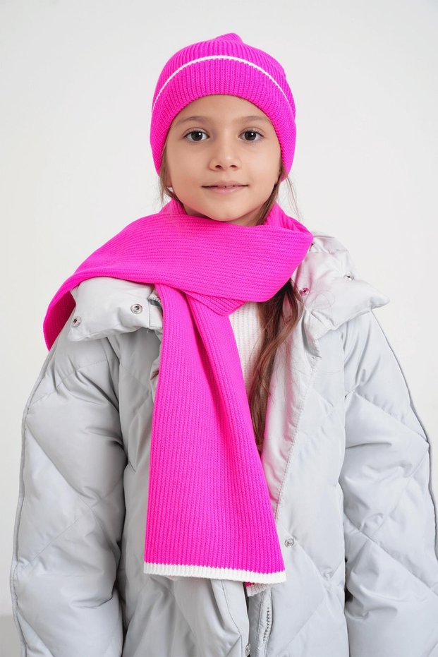 Children's Thessaloniki Knitted Scarf Beanie Set 7-9 & 10-12 Years Old Fuchsia Chkıds106