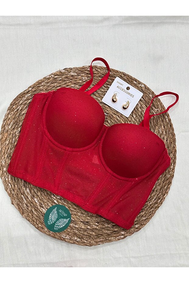 Red Bustier Suit with Sim Patterned Backing (687t) - 7
