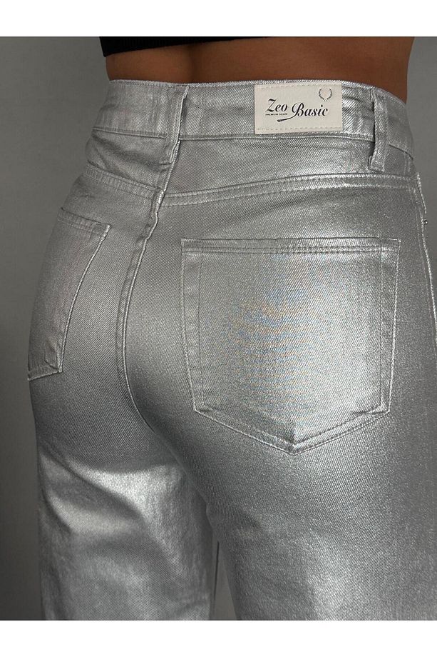 GÜMÜŞ RENK VARAK BASKILI PANTOLON - 8