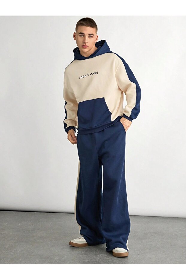 Sötétkék bézs női-férfi tréningruha szett - páros kombinált 2 részes - 3