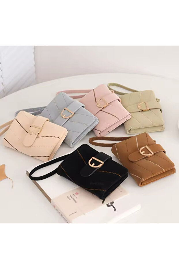 Small Soft Leather Cute Wallet with Striped Bracelet