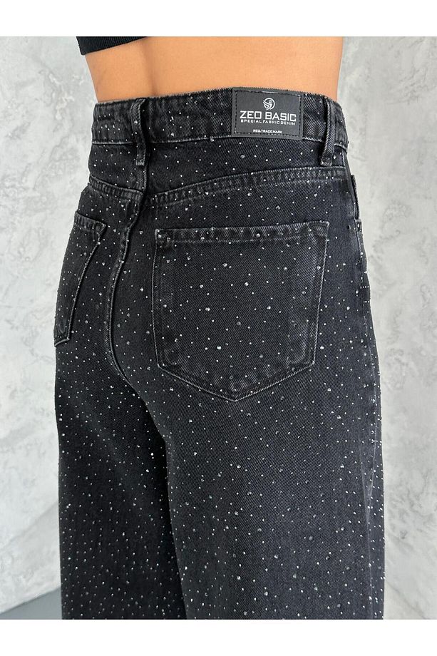 TAŞ DETAYLI BAGGY JEAN PANTOLON - 1
