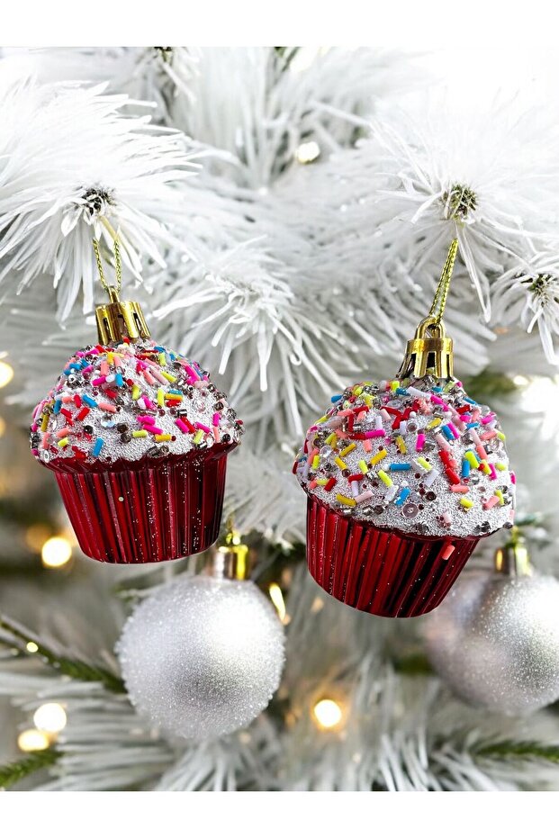 Red 6 cm Cupcake Party Decorations, Christmas Tree Cupcake New Year Birthday Party Ornament T-74