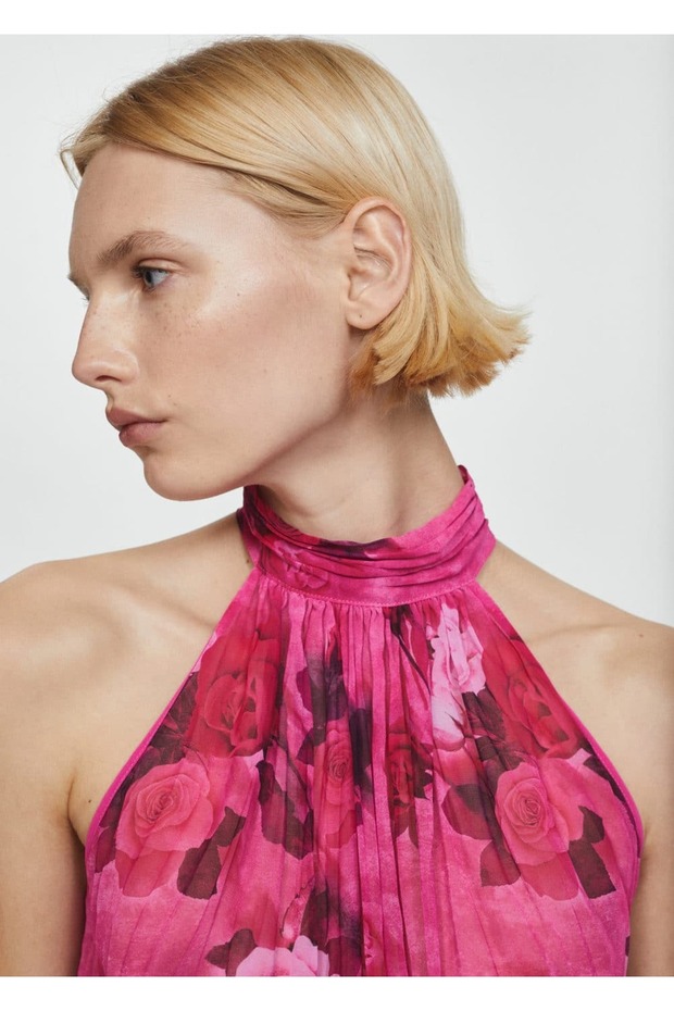 Halter yakalı desenli bluz - 5