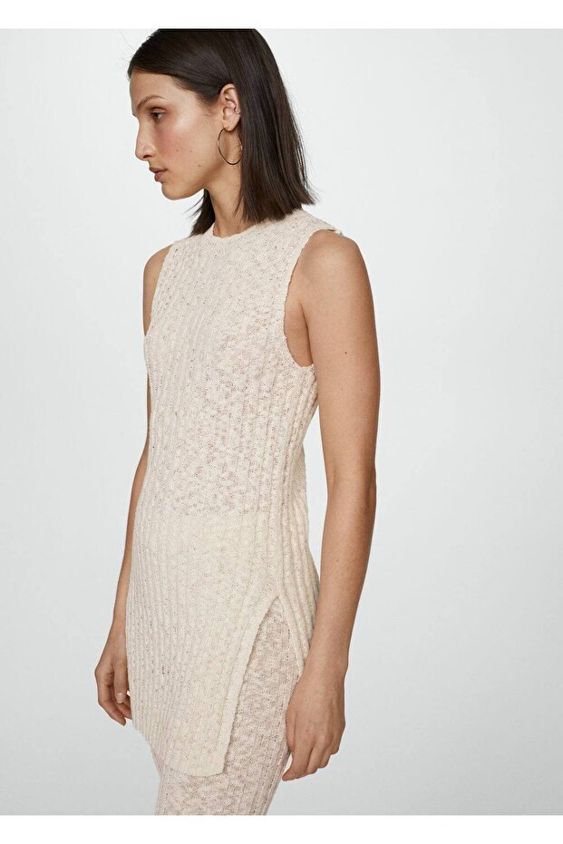 Delikli ribana triko bluz - 5