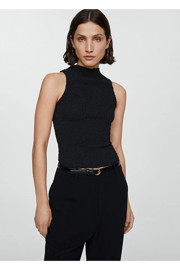 Geraffte, strukturierte Bluse - 1