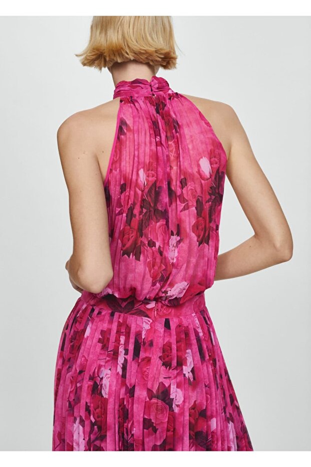 Halter yakalı desenli bluz - 4