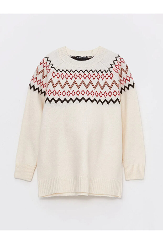 LCWAIKIKI Maternity Ekru Bisiklet Yaka Desenli Uzun Kollu Hamile Triko Kazak - 3