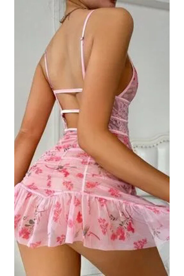 Pembe Derin Dekolteli Gecelik - 3