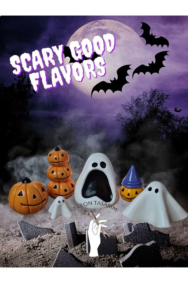 Balkabağı Dekor ,Halloween,3 Adet Halloween Hayalet ve 3 Adet Balkabağı Biblo/Kabak Dekor - 5