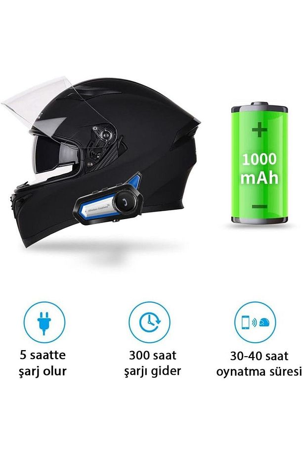 İntercom Su Geçirmez Fenerli Bluetooth Motorsiklet Kulaklığı İnterkom Kask Kulaklık - 4