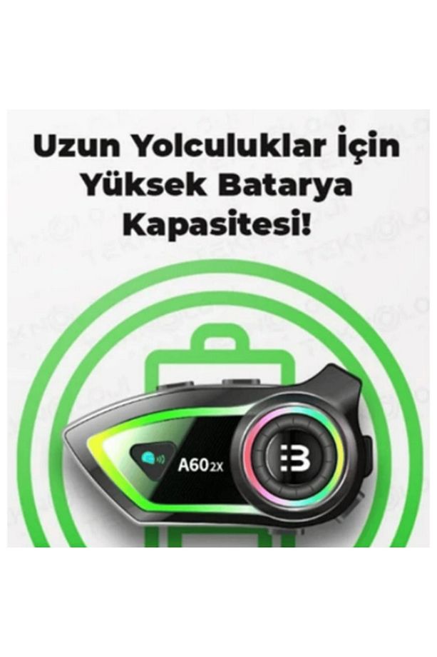 A60-2x Motosiklet Kask Bluetooth Interkom Intercom Kulaklık Mikrofon Rgb Işıklı 2 Kişilik - 3