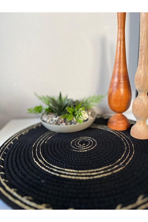 Wicker Black Gold Serving Tray Runner Supla Tablecloth/Coffee Table Cover/Console Nightstand Cover Machine Sewn