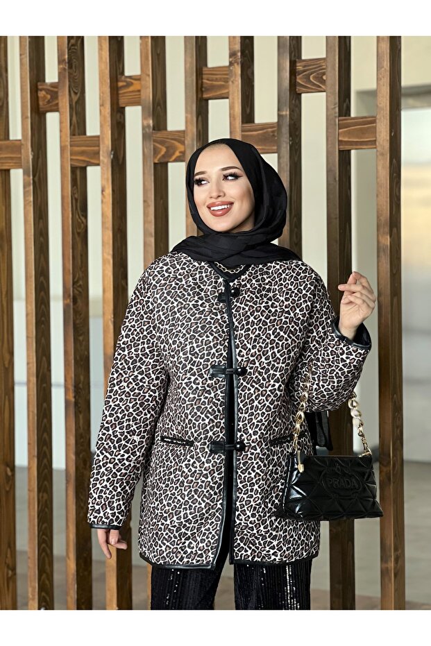 Leopar Desenli Kapitone Ceket - 1
