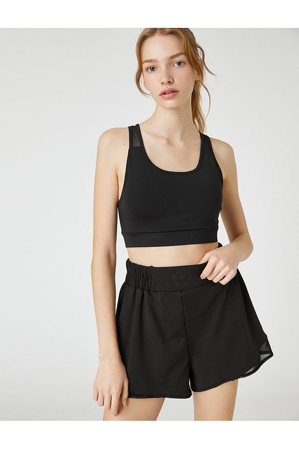 Beli Lastikli Kısa Spor Şort Minimal Baskılı - 1