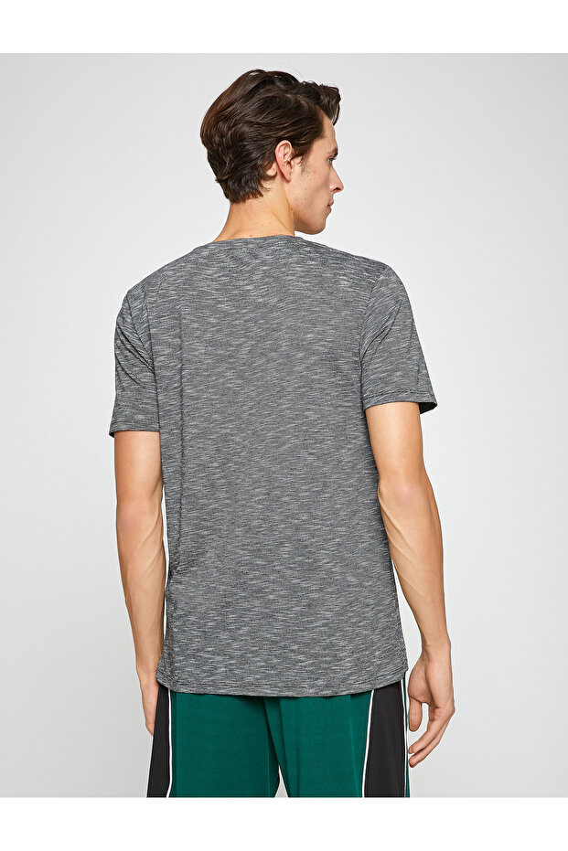 Basic Kırçıllı Tişört Bisiklet Yaka Slim Fit - 4