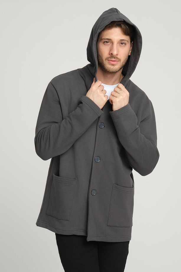 Kapüşonlu Içi Şardonlu Oversize Hırka (E23-607 03) - 2