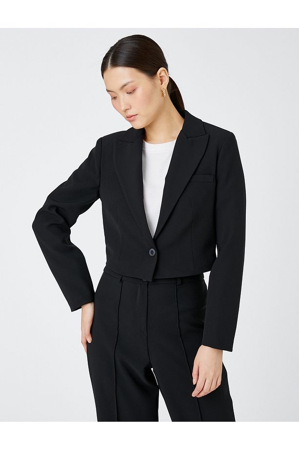 Crop Blazer Ceket Tek Düğmeli - 3