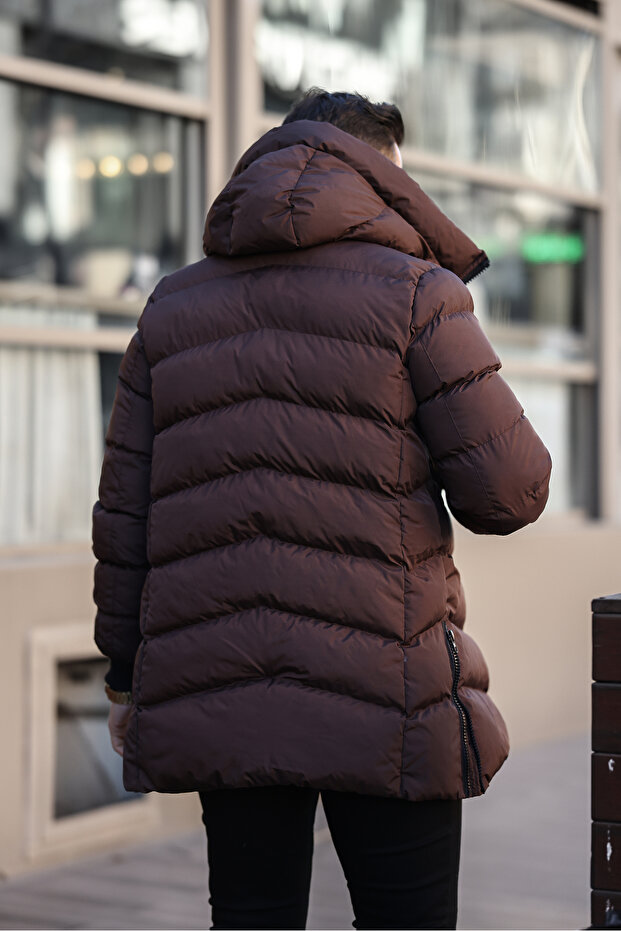 ЧОЛОВІЧЕ ЗИМОВЕ ДОВГЕ ПАЛЬТО З КАПЮШОНОМ І БІЧНОЮ ЗАСТІБКОЮ-БЛИСКАВКОЮ - 3