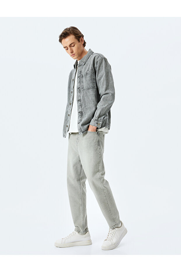 Cotton Pocket Detailed Loose Fit Jean Trousers