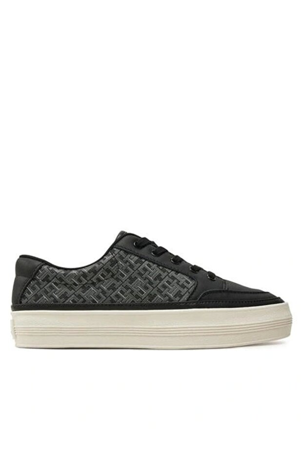 Women's Black Vulc Leather Monogram Sneakers