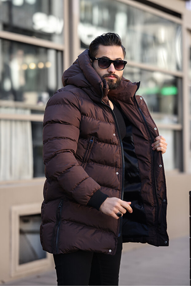 ЧОЛОВІЧЕ ЗИМОВЕ ДОВГЕ ПАЛЬТО З КАПЮШОНОМ І БІЧНОЮ ЗАСТІБКОЮ-БЛИСКАВКОЮ - 2