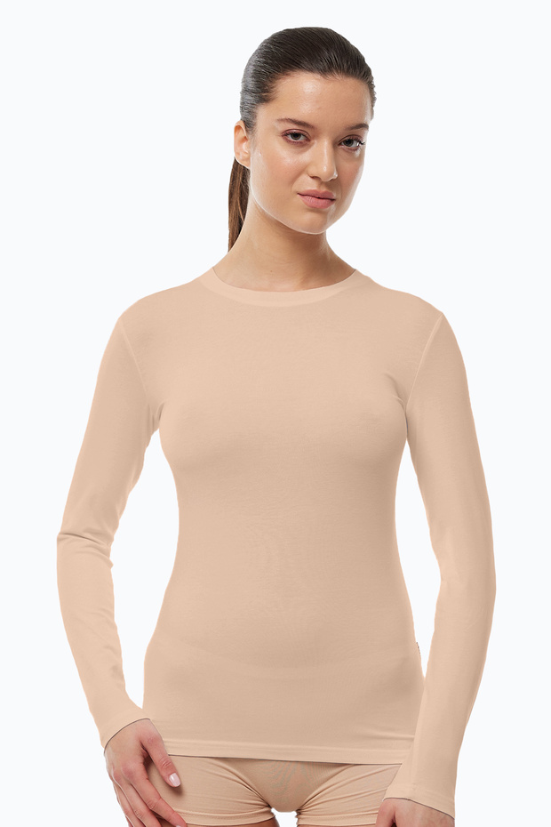 Women's Nude Round Neck Long Sleeve Modal Invisible Bodysuit 182