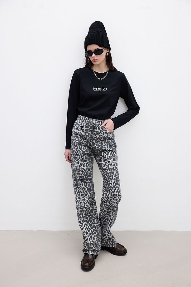 DESENLİ GABARDİN PANTOLON LEOPAR - 1