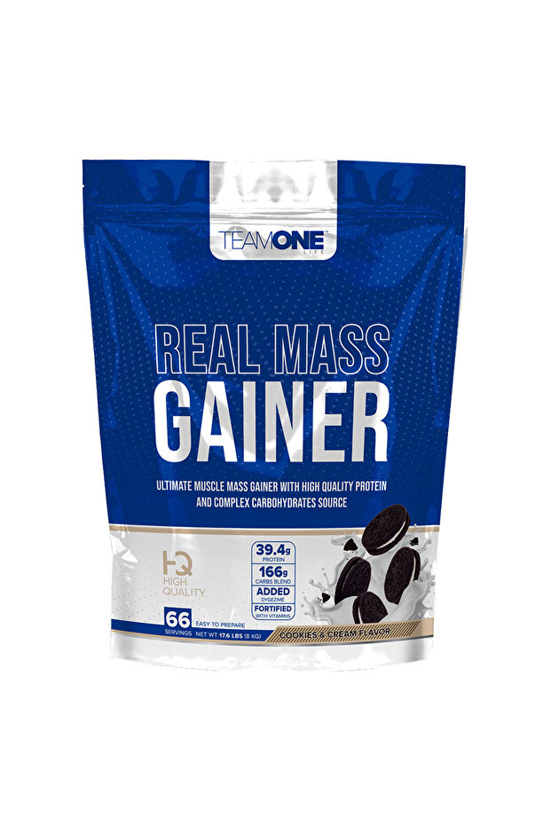 Team One Life Real Mass Gainer, Cookies and Cream, 8 KG