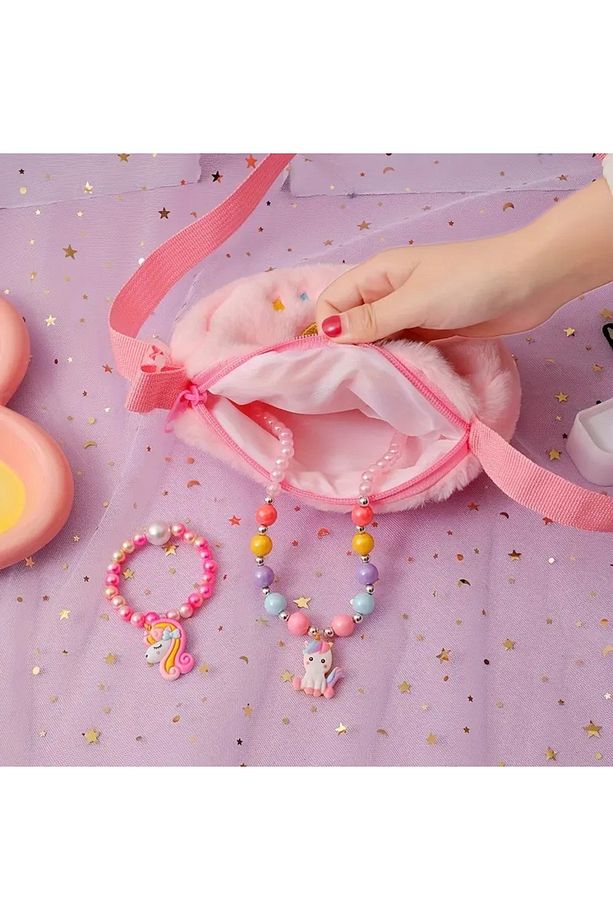Peluş Unicorn İşlemeli Kalp Çapraz Çanta - Ayarlanabilir Askılı - 3