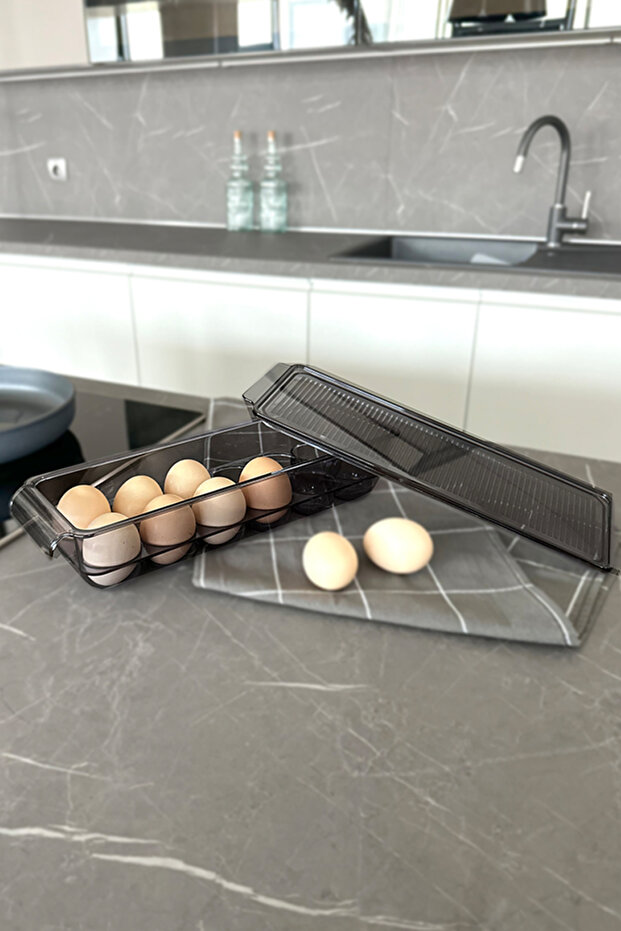 Egg Storage Container with Lid - Transparent Black - 2