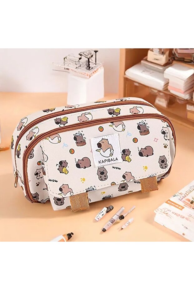 Durable Canvas Large Capacity 3 Layer Pencil Case School Pencil Box Pen Holder