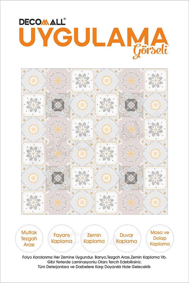 CodeK-3 Kendinden Yapışkanlı FOLYO KARO Suya Dayanıklı Mutfak Banyo Zemin Kaplama 30x30 Cm(4 ADET) - 3