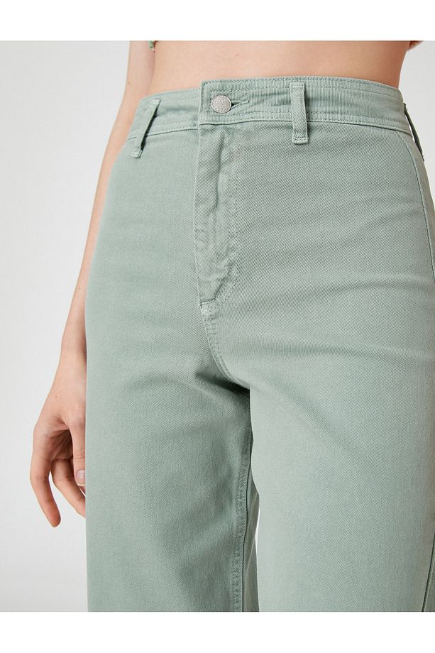 Geniş Kısa Paça Kot Pantolon Yüksek Bel - 5