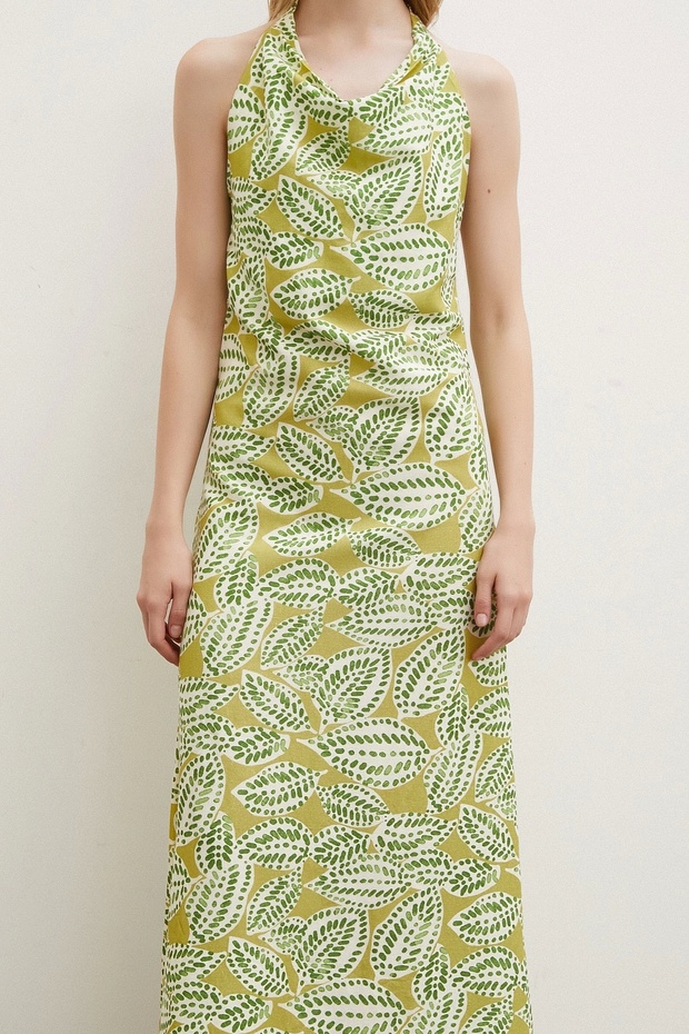 Degaje Yaka Maxi Elbise Yeşil - 4