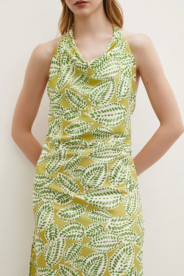 Degaje Yaka Maxi Elbise Yeşil - 6