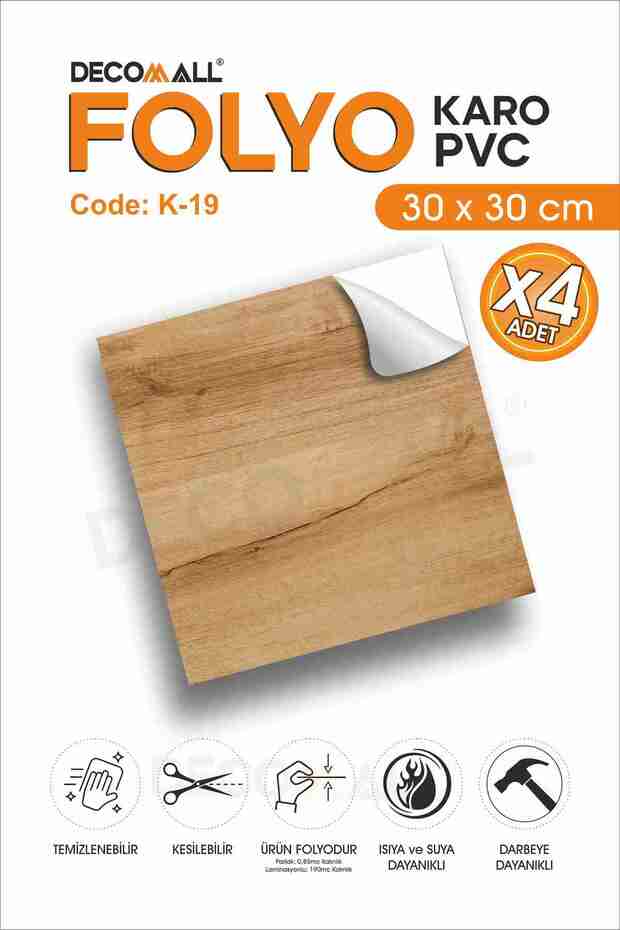 CodeK-19 Kendinden Yapışkanlı FOLYO KARO Suya Dayanıklı Mutfak Banyo Zemin Kaplama 30x30 Cm(4 ADET) - 1