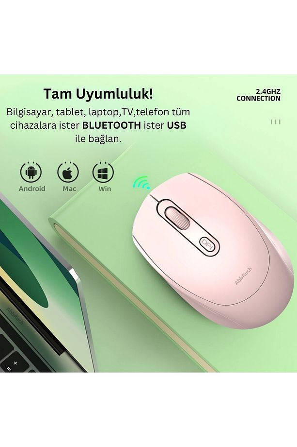 Kablosuz Mouse Bluetooth Wireless Çift Mod'lu USB 2.4g Şarj Edilebilir 800/1200/1600dpi Işıklı Fare - 2