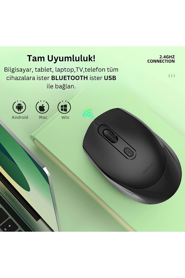 Kablosuz Mouse Bluetooth Wireless Çift Mod'lu USB 2.4g Şarj Edilebilir 800/1200/1600dpi Işıklı Fare - 2