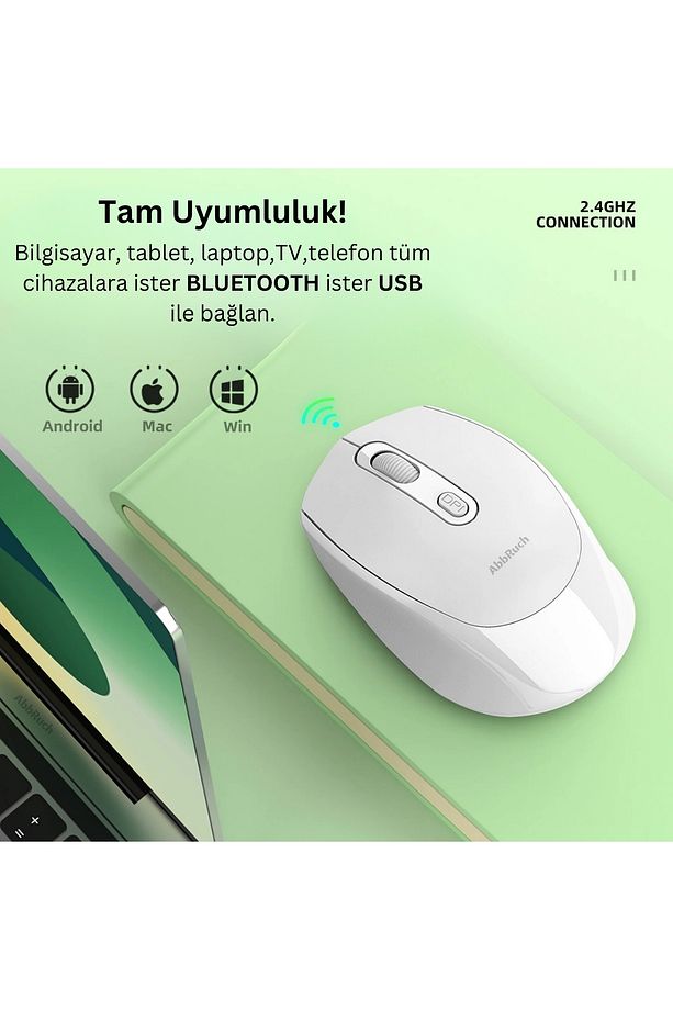Kablosuz Mouse Bluetooth Wireless Çift Mod'lu USB 2.4g Şarj Edilebilir 800/1200/1600dpi Işıklı Fare - 2